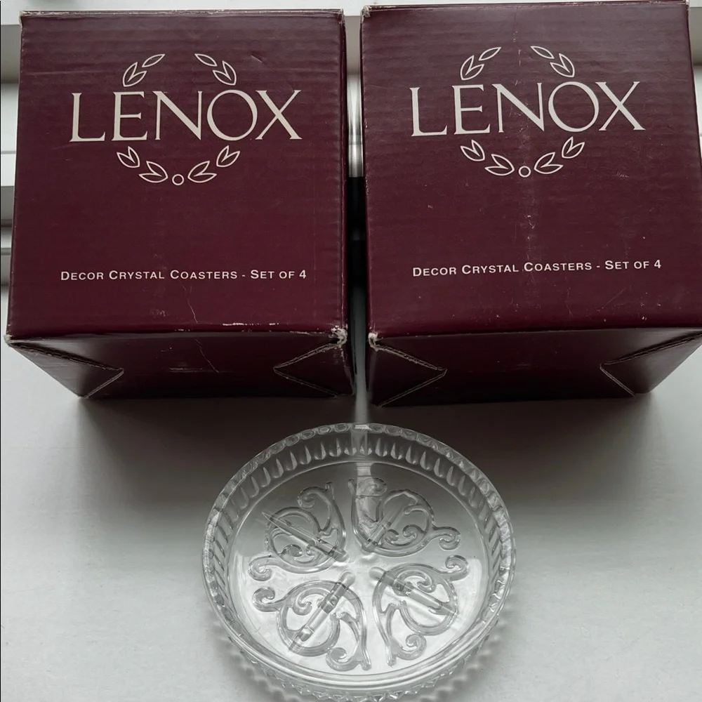 Lenox NWT Crystal Coasters Set of Eight Vintage Cut Glass Design Original Boxes